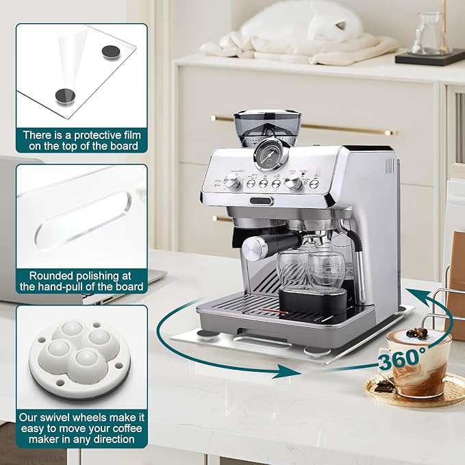 Acrylic Appliance Slider with 360° Rolling Wheels, Sliding Tray for Heavy Kitchen Appliances, Coffee Maker Slider Tray for Counter, Countertop Moving Tray for Kitchen(Large 15.7"×13")