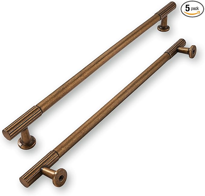 khtumeware 10 Inch Hole Center 5 Pack,Antique Brass Cabinet Pulls Heavy Duty Soild Vintage Brass Kitchen Drawer Handles Antique Bronze Cabinet Hardware for Cupboard Drawer Handles Dresser Pulls