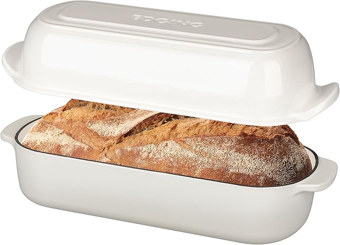 Enameled Cast Iron Loaf Pan with Lid, Bread pan, Dutch Oven Bread pan for Homemade Sourdough Bread Baking, 12.5x5.5 inch, 5qt, White