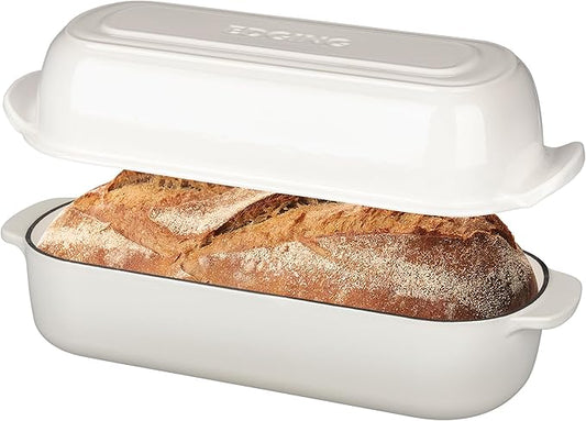Enameled Cast Iron Loaf Pan with Lid, Bread pan, Dutch Oven Bread pan for Homemade Sourdough Bread Baking, 12.5x5.5 inch, 5qt, White