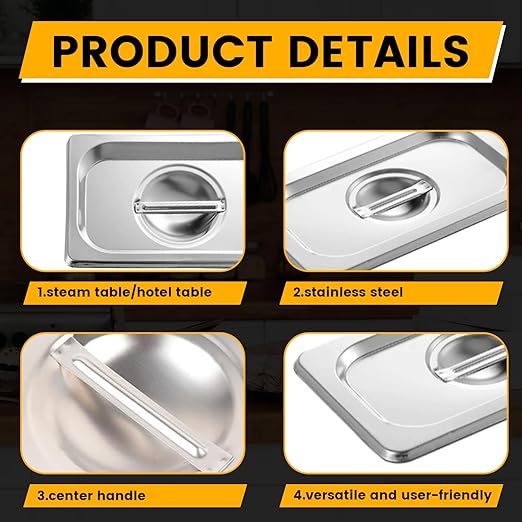 Aplancee Stainless Steel Steam Table Pan Lid – Fits 1/1 Size Hotel Pans, Anti-Jam Food Pan Cover, Buffet Catering Chafer Lid, Dishwasher Safe