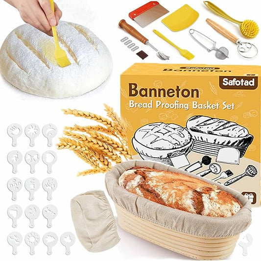Banneton Bread Proofing Basket with 10 Inch Oval Bread Proofing Basket, Sourdough Banneton Basket for Artisan Baking, Sourdough Starter Kit & Sourdough Bread Baking Supplies for Home Bakers