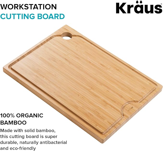 Kraus Kore Solid Bamboo Cutting Board for Workstation Kitchen Sink (16 3/4 in. x 12 in.), KCB-WS103BB