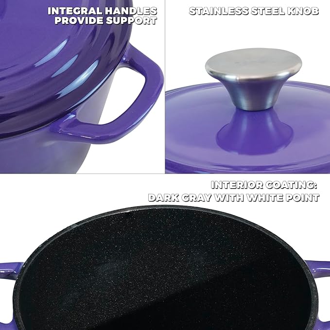 Dutch Oven Pot with Lid 2.8 qt Cast Iron Dutch Oven for Bread Baking Purple Enameled Cast Iron Rice Pot with Handels