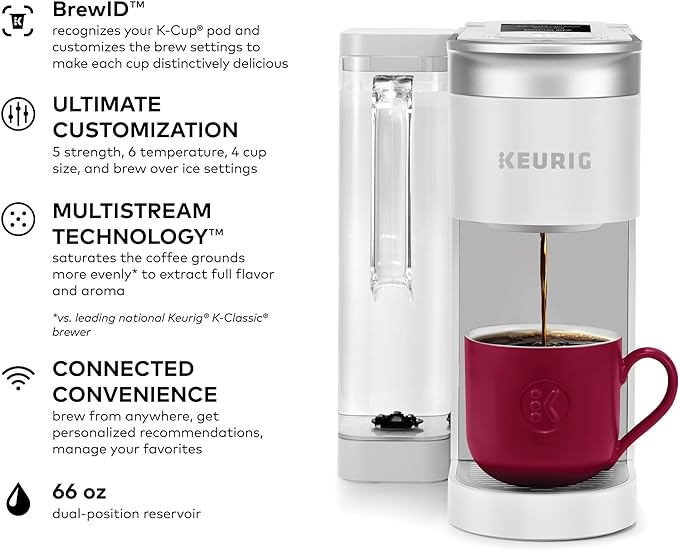 Keurig K-Supreme SMART Single Serve Coffee Maker With WiFi Compatibility, 4 Brew Sizes, And 66oz Removable Reservoir, Compatible with Alexa, White