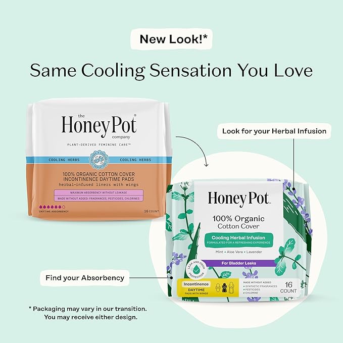 The Honey Pot Company - Herbal Pads for Women - Organic Incontinence Daytime w/Wings. Infused w/Essential Oils for Cooling Effect & Postpartum Essentials - Feminine Care - 16ct.