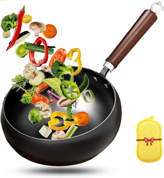 Uncoated Thick Iron Pot, Japanese Iron Pan for Cooking, Uncoating Cast Iron Pot, Hand-Forged Non-Stick Cast Iron Skillet, High Purity Frying Pans for Kitchen (Smooth, L-28cm)
