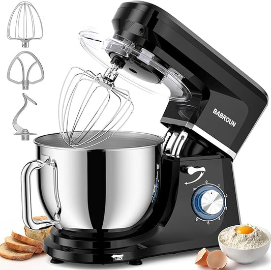 Dough Mixer 8.45 QT Electric Mixer - 660W 6 Speed Large Capacity Kitchen Stand Mixer with Whisk Dough Hook Mixing Beater Household Food Mixer for Baking Cakes Cookie Bread Salad(Black)