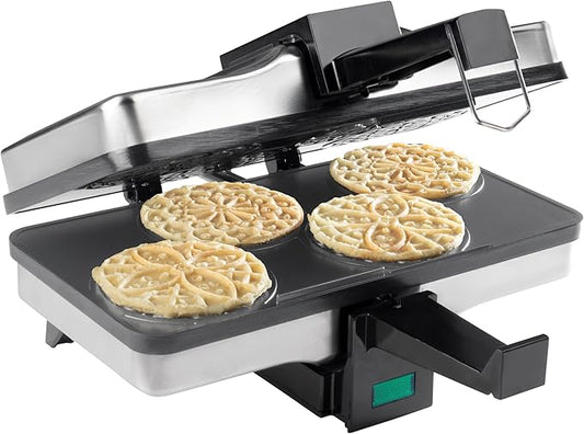 Piccolo Pizzelle Baker- Nonstick Electric Press Makes 4 Mini Cookies at Once, Even Heating- Fun Baking Machine w Recipe Guide, Supplies for Easter Brunch Party, Italian Waffle Dessert Treat Making
