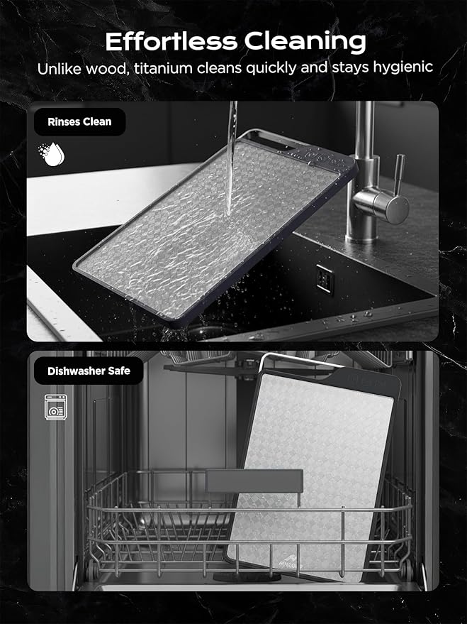 Titanium Cutting Board for Kitchen, Double-Sided Pure Titanium(Checkered Design) & Wheat Straw PP, Food Grade Chopping, Non Toxic, Easy to Clean, 16"×11"