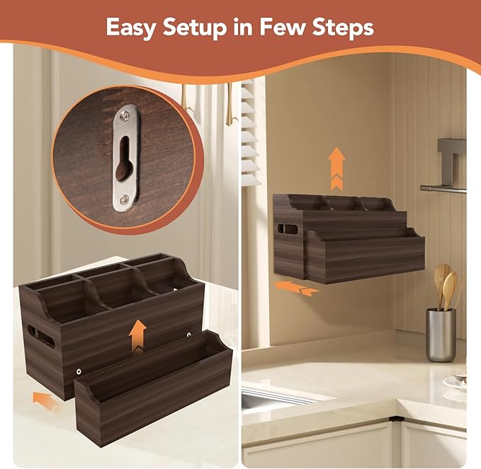 2-in-1 Large Wooden Utensil Holder for Kitchen Counter - Modular Stackable Cooking Utensil Organizer with Diatomite Absorbent Mat & Spoon Rest - Wall Mount Spatula Caddy & Silverware Storage