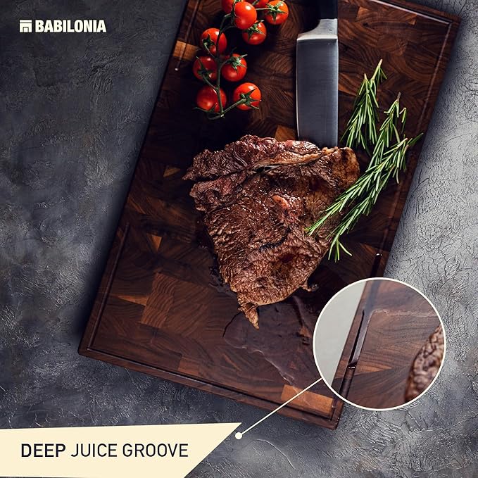 American Black Walnut Cutting Board - 19.7" L x 12.2" W (ExtraThick 1.7") Premium Quality & Professional Butcher Block. Heavy Duty End Grain Wood Chopping Board (Oil & Plate Included)
