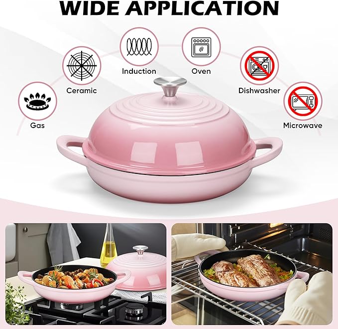 Bread Dutch Oven for Sourdough Baking (5.5 QT), Joyfair Enameled Cast Iron Dutch Oven Pot with Lid, Sourdough Bread Pan with Heavy Duty Dual Handles, Non-Stick & Even Heat, Oven-safe up to 500°F, Pink