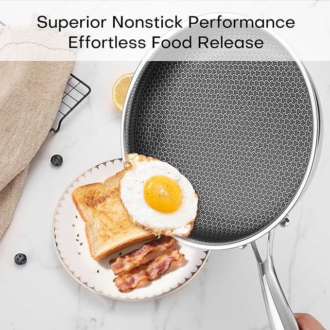 Lazycorner Non Stick Frying Pans Skillet with Lid, 12 Inch Stainless Steel Kitchen Cookware Pots, Non toxic Healthy Induction Compatible PFAS PTFE PFOA PFOS Free