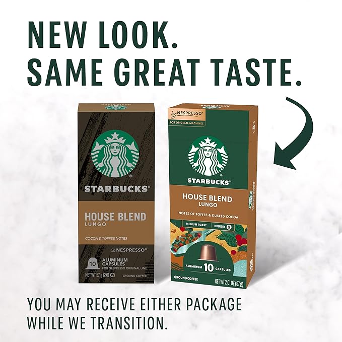 Starbucks by Nespresso Original Line,House Blend,Medium Roast Coffee,10-Count Espresso Pods (Pack of 10)