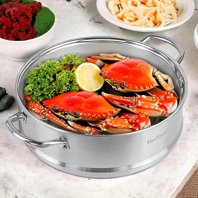 3-Tier Stainless Steel Steamer Pot with Lid Dumpling Steamer Pot for Cooking (3-tiered), Multi-Layer Cookware Pot, Food Vegetable Cooking Pan with Stackable Pan Insert for Vegetable, Dumpling, Meat, Dishwasher safe, Induction Safe (Silver, 12.68-qt. (1...