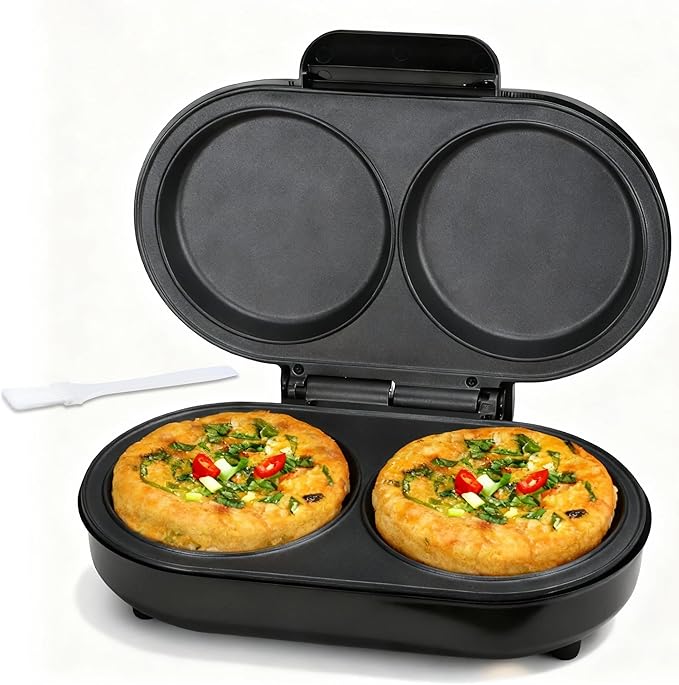 Omelette Maker Electric, Omelette Pan Nonstick, Dual Omelette Makers with 2 x 4.75” Round Grooves, Egg Bite Maker, Electric Double Egg Pan, Mini Pancake Maker, Breakfast Sandwich Maker, Black