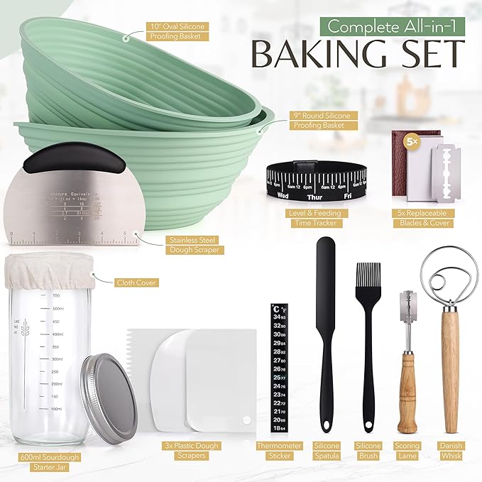 Wild Sky Co Sourdough Starter Kit For Beginners, Complete Bread Making Kit With Banneton Proofing Basket, Silicone Sourdough Baking Supplies, Beginner Sourdough Starter Kit, Sourdough Kit