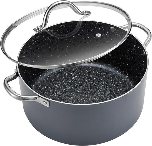 BEZIA 12 Quart Cooking Pot, Large Non Stick Induction Stock Pots with Lid, All Stove Compatible, 12 QT Aluminum Soup/Stew Pot For Big Gatherings, Grey