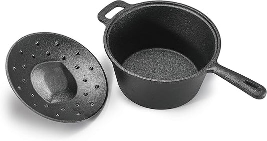 COMMERCIAL CHEF 2 Quart Cast Iron Saucepan, Dutch Oven Cast Iron Saucepan with Lid and Looped Handle, Camping Cookware & Sauce Pan for Indoor & Outdoor Recipes Black