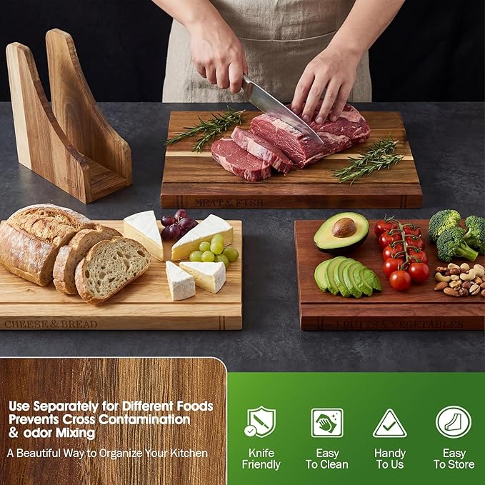 NEDVI Book-Shaped Cutting Board Set with Wooden Stand – Wooden Chopping Boards for Kitchen, Ideal for Vegetables, Cheese, & Meat – Unique Gift Set for Home Cooks & Kitchen Decor