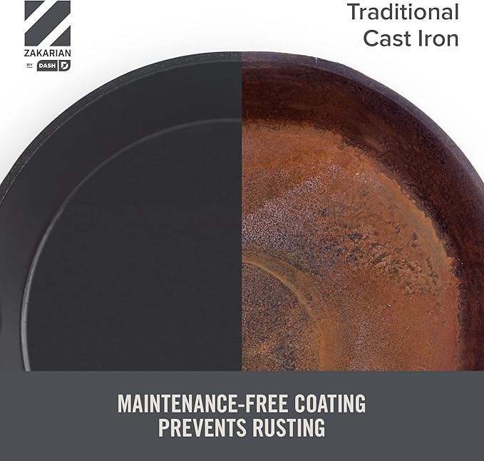 DASH Zakarian by Dash 9"x13" Nonstick Cast Iron Pan with Pour Spout and Removable Silicone Grips for Searing, Baking, Broiling, Grilling and more - Grey