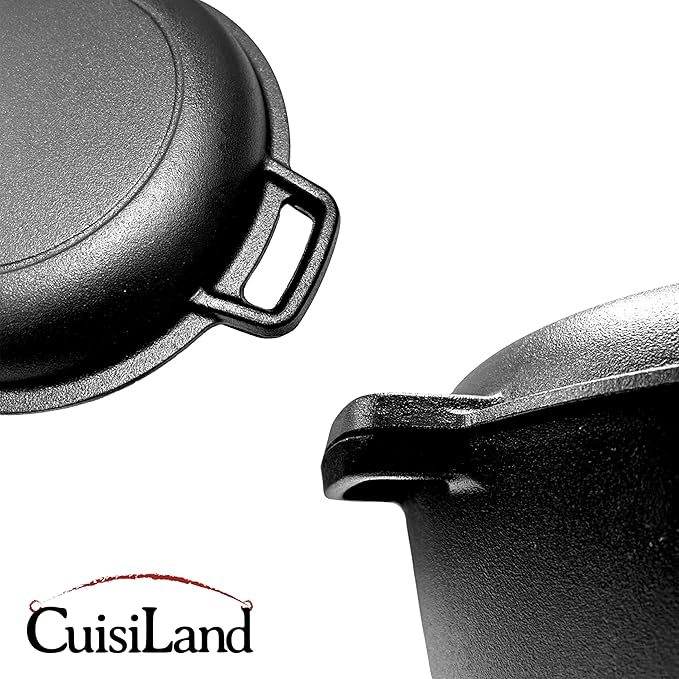 Cuisiland 5QT Cast Iron Combo Cooker – Pre-Seasoned Dutch Oven with 10’’ Skillet Lid – 2-in-1 Multipurpose Cookware for Baking, Searing, Roasting & Frying – Oven & Campfire Safe