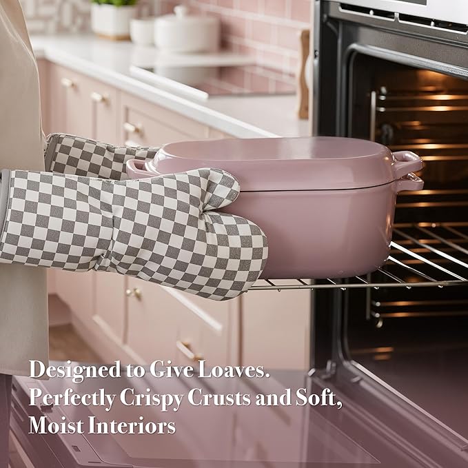 Dutch Oven for Bread Baking, 3.4 QT Bread Dutch Oven for Sourdough, Enamelled Cast Iron Bread Oven with Lids, Heavy-Duty Non Stick Sourdough Loaf Pan, Meatloaf Pan, Pink