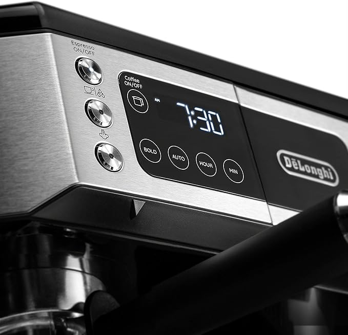 De'Longhi UPGRADED All-in-One Combination Coffee Maker & Espresso Machine + Advanced Adjustable Milk Frother for Cappuccino & Latte + Glass Coffee Pot 10-Cup, COM532M black