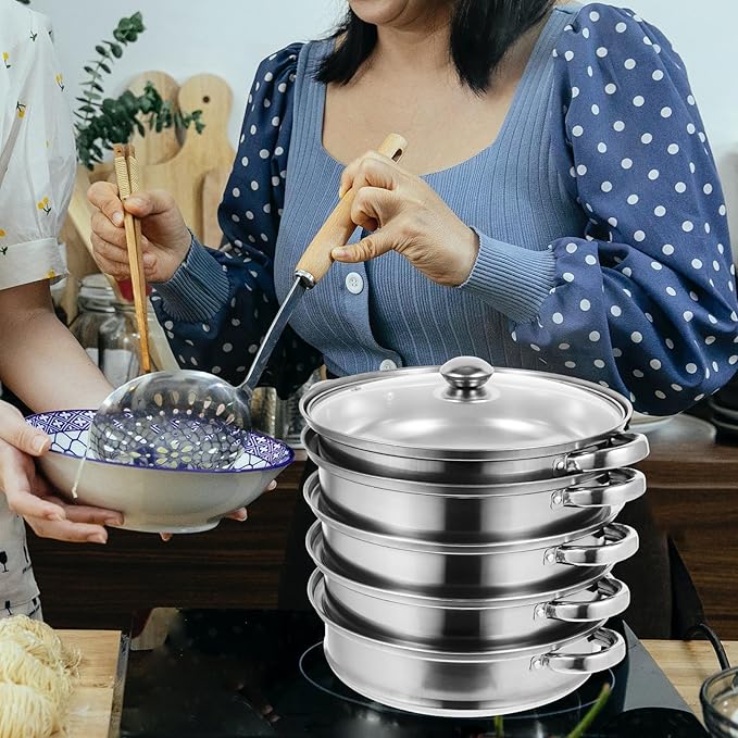 Luxshiny 5 Layer Stainless Steel Steamer Pot 12.20In Multifunctional Stockpot for Cooking Soup Dumplings Vegetables Home Kitchen