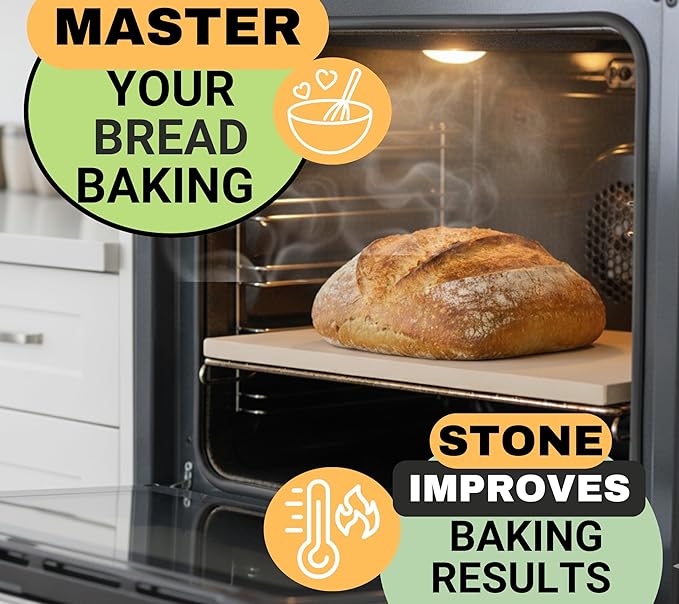 20 inch Baking Stone for Bread, with Stainless Steel Dough Tool, Bread Knife for Dough Scoring, and 22 inch Baking Mat Set - Large Baking Stone for Oven - 20" x 13.5" Rectangular Oven Stone