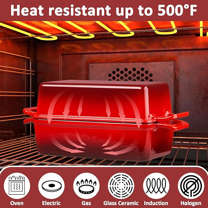 Leonyo 9x5 inch Enameled Cast Iron Loaf Pan, 2 Piece Homemade Sourdough Bread Loaf Pan with Lid, 2-in-1 Dutch Oven for Bread Baking, Pound Cake, Even Heat Distribution & Up to 500℉, Red