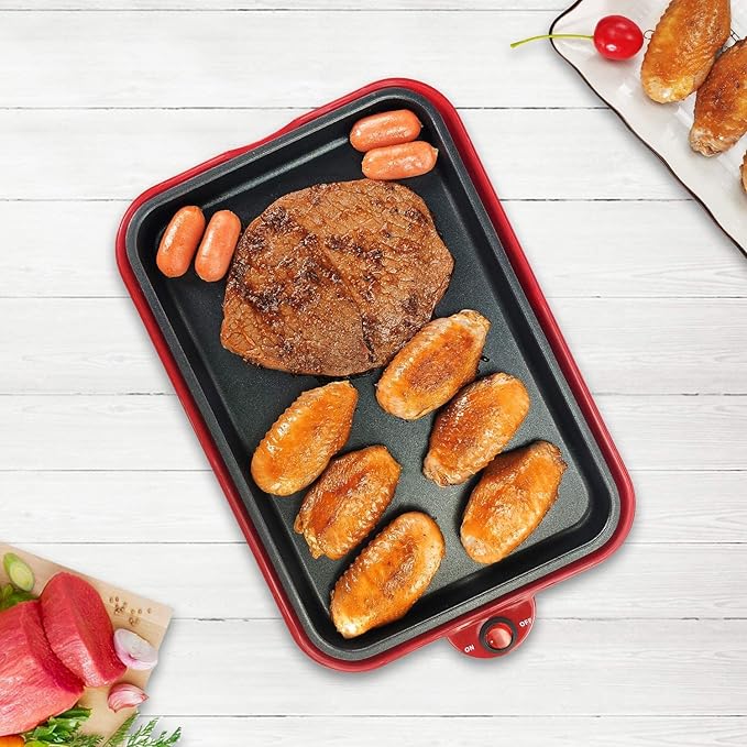 Multifunction Nonstick Baking Maker with 3 Interchangeable Baking Plates for Fried Eggs, Fried Steak, Takoyaki, Cake Pops, Grill Maker, RED-1