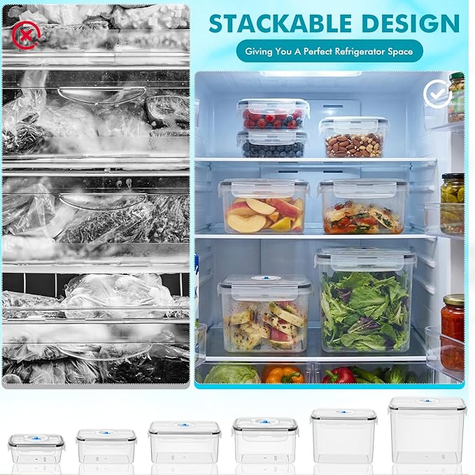 LemonRoad 33 Piece Vacuum Seal Storage Food Containers with Lids (6Containers&6 Lids&20 Sealable Bags&1 Hand Vacuum Pump), Meal Prep Containers with Lid, Airtight and Leak Proof (Black)