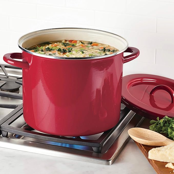 Rachael Ray Create Delicious Stock Pot/Stockpot with Lid - 12 Quart, Red
