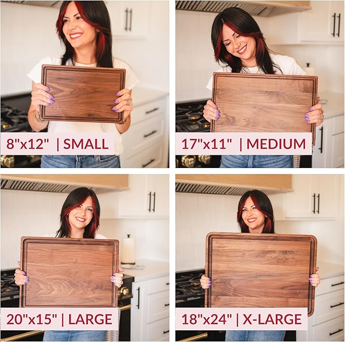 Made in USA Black Walnut Wood Cutting Board by Virginia Boys Kitchens - Butcher Block Wooden Carving Board with Juice Well made from Sustainable Hardwood (17x11)