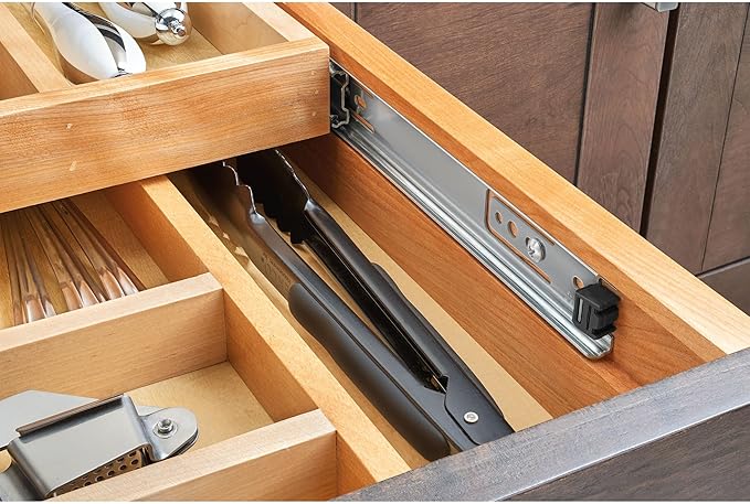 Rev-A-Shelf Two-Tier Kitchen Utensil Drawer Organizer & Pullout Cutlery Tray, Soft-Close Slides, 24" Base & 21" Cabinet Opening, Wood, 4WTCD-24HSC-1