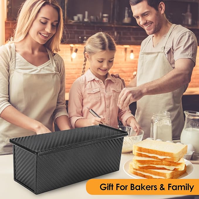 2-Pack Black 13inch Pullman Loaf Pan with Lid, Premium Non-Stick Coating Bread Pan, PFTE and PFOA-Free, Safe and Healthy Baking for Homemade Bread with Family-sized