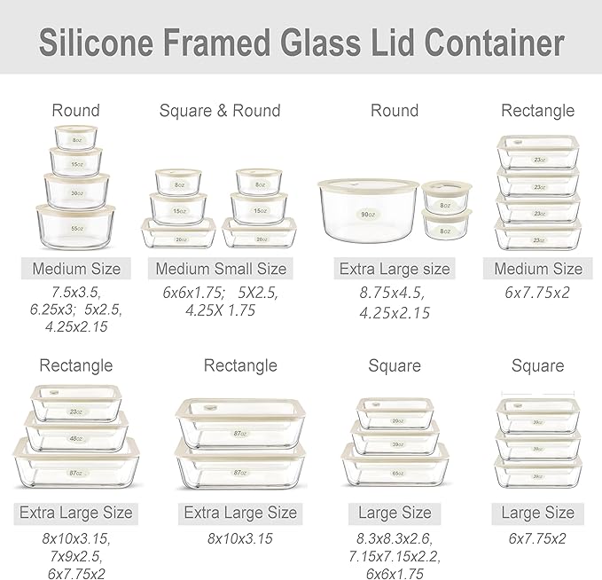 Urban Green Glass Food Container Set with Glass Lid, 4 Pack, Meal Prep Containers with Silicone Framed Airtight Lid, Leakproof, 100% Plastic Free,
