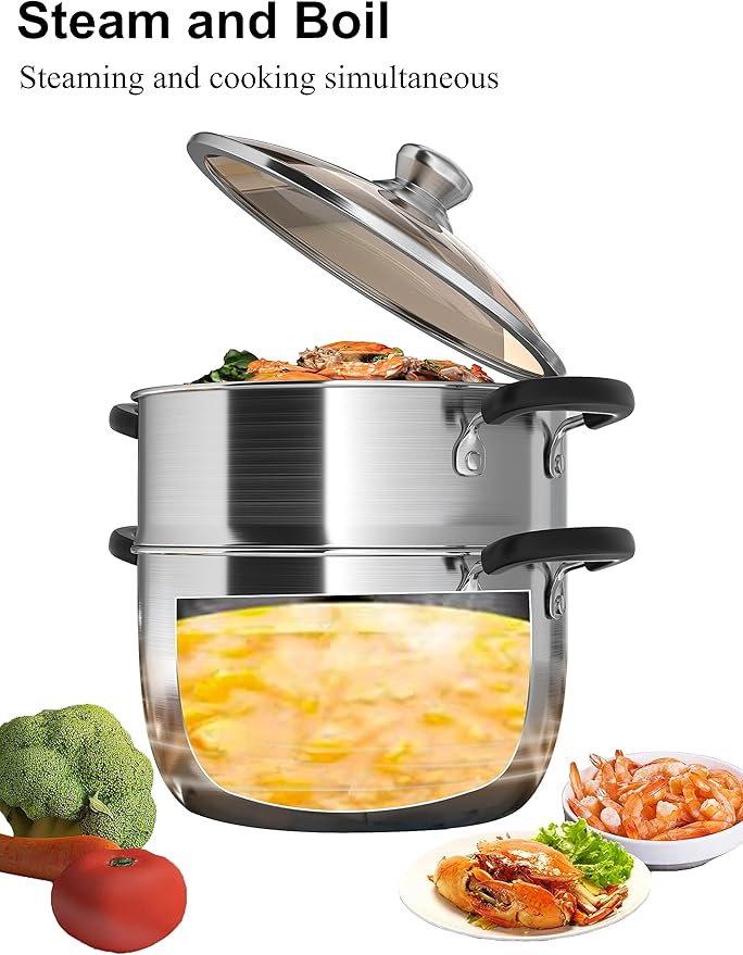 VENTION 8.7 Inch Small Vegetable Steamer Pot, 3.3 QT Stainless Steel Steamer for Cooking, Steam Pot(22cm)