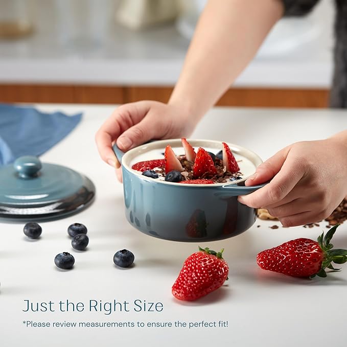 Kook Ceramic Mini Cocotte Set, Small Casserole Dishes with Lids and Handles, Individual Baking Ramekins, Oven safe 500F, Microwave & Dishwasher Safe, Stoneware, 12 oz, Set of 4, (Stone Ombre)