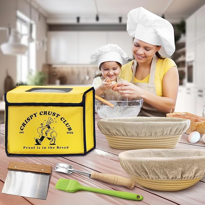 Bread Proofing Box & Sourdough Kit, Sourdough Proofing Box & Starter Kit, Bread Making Tools & Supplies, Sourdough & Dough Proofer, 2 Banneton Basket, Lame, Scraper, Whisk, Pastry Brush, Baking Tools