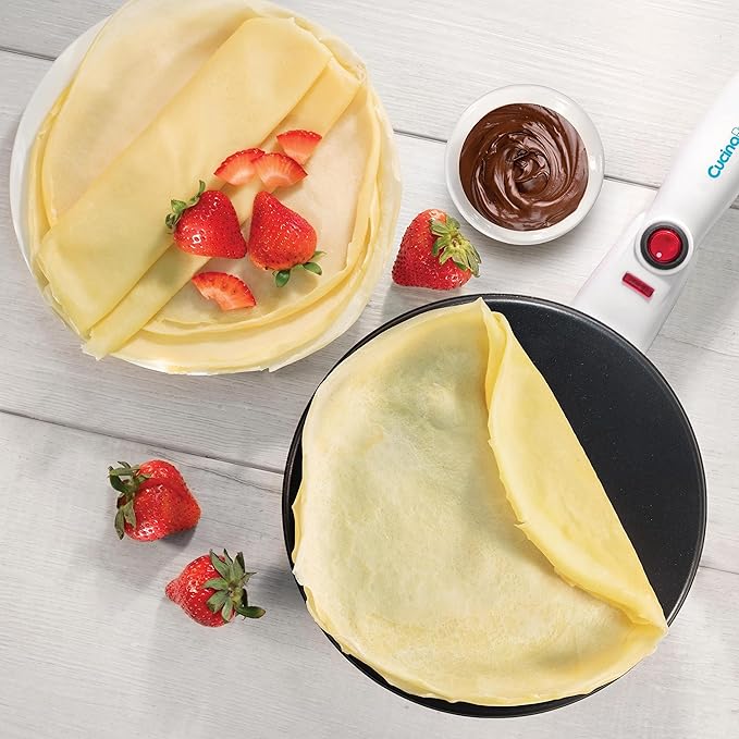 CucinaPro Cordless Crepe Maker- Easter Breakfast Essential w FREE Recipe Guide, Non-Stick Dipping Plate, Electric Base, Batter Spatula- Portable Hot Plate Compact Baker, Morning Dessert Gift for Her