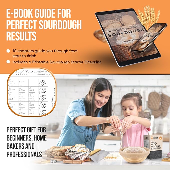 Banneton Bread Proofing Basket Set – Complete Sourdough Bread Baking Supplies – Sourdough Starter Kit – Sourdough Proofing Basket Gift for Bakers - Bread Baskets (9" Round & 10" Oval)