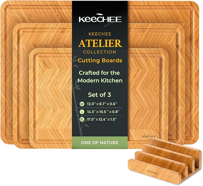 Bamboo Cutting Board, Reversible Wood Cutting Boards for Kitchen with Juice Grooves, Atelier Collection Handcrafted Large Serving Tray, Luxury Housewarming Wedding Gifts for New Home