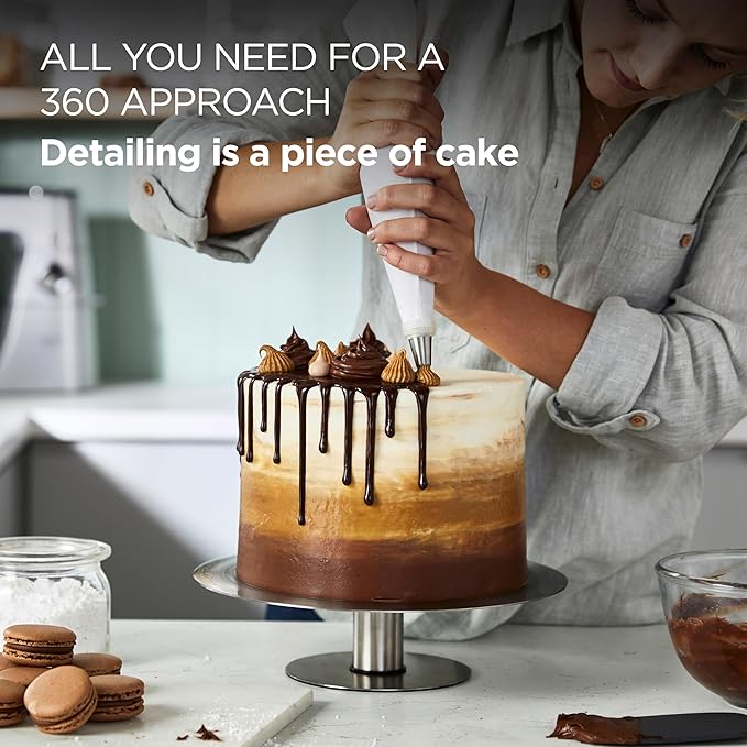 Kenwood KWSD100 Decorating Pastry Set, Stainless Steel Cake Tray, Spatulas, Piping Bag and Stainless Steel Sleeve for Decoration