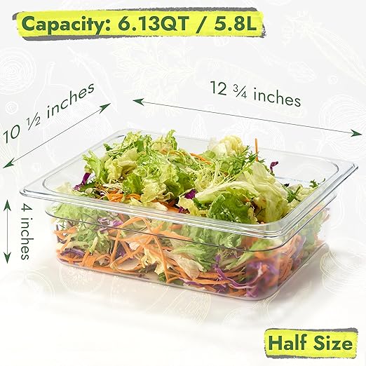 CURTA 4-Pack 1/2 Size 4" Deep NSF Polycarbonate Food Pans with Handled Lids & Drain Trays | Dishwasher & Freezer Safe Clear Container for Prep Tables, Buffet, Salad Bar, Commercial & Home Kitchen