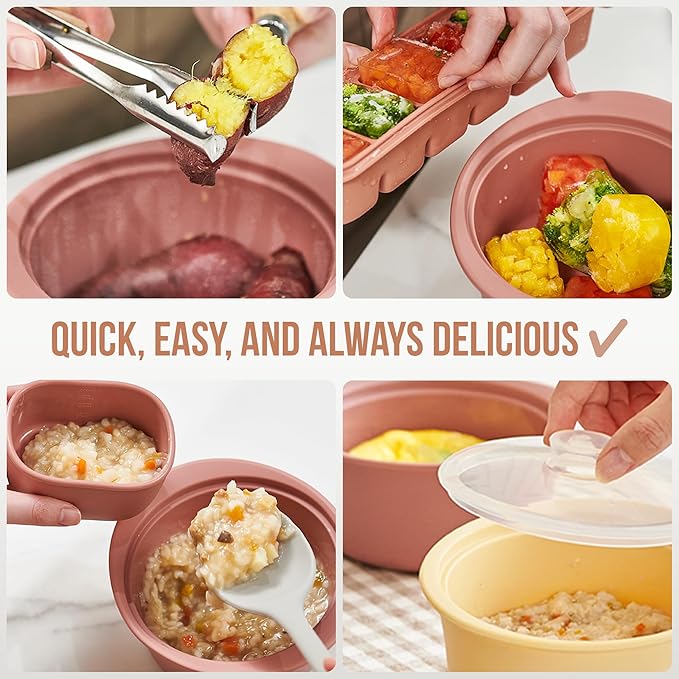 40oz Platinum Silicone Microwave Steamer Pot with Handle & Lid - Korean 100% Food-Grade Steamer Bowl, Heat-Resistant Cooker with Steam Holes, Easy Clean, Dishwasher Safe, Taupe Brown