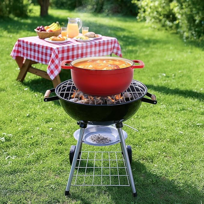 ROVSUN 5 Quart Enameled Cast Iron Dutch Oven with Lid, Dual Handles, Oven Safe up to 500°F or on Stovetop, Compatible for Braising, Stews, Roasting, Bread Baking-Red
