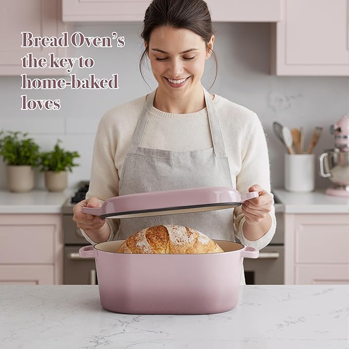 Dutch Oven for Bread Baking, 3.4 QT Bread Dutch Oven for Sourdough, Enamelled Cast Iron Bread Oven with Lids, Heavy-Duty Non Stick Sourdough Loaf Pan, Meatloaf Pan, Pink